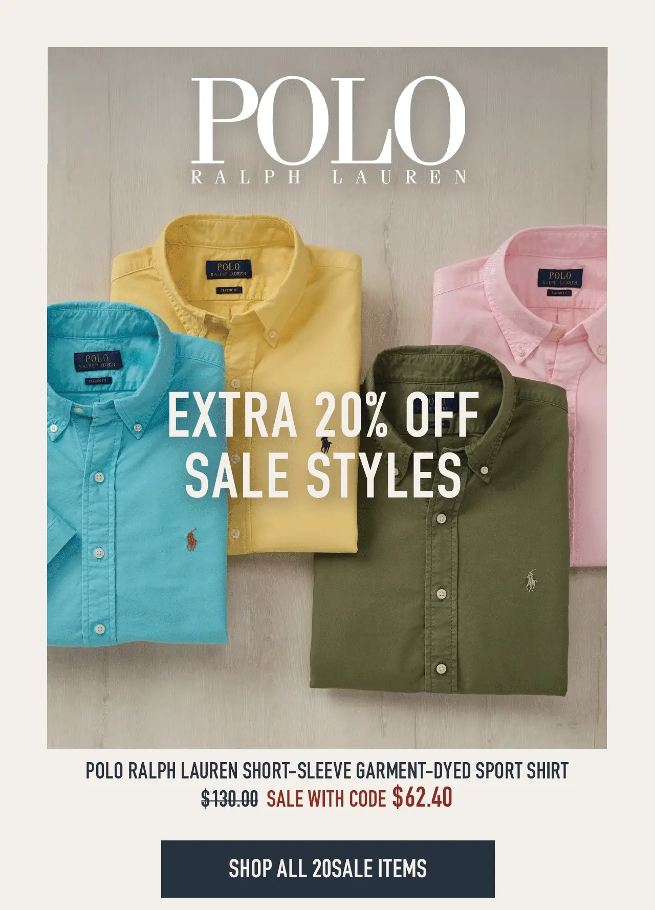 Shop Polo Ralph Lauren and Tommy Bahama sale styles — now with an extra 20% off.