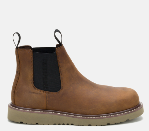 CAT Footwear - Men's Reclaimer Wedge Chelsea Waterproof Steel Toe Work Boot - Dark Brown colorway.