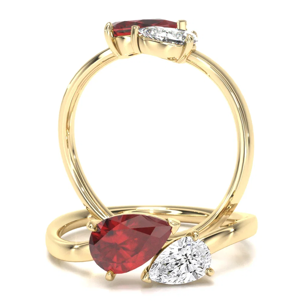 Image of An amazing pear shape ruby and diamond ring in 18ct yellow gold