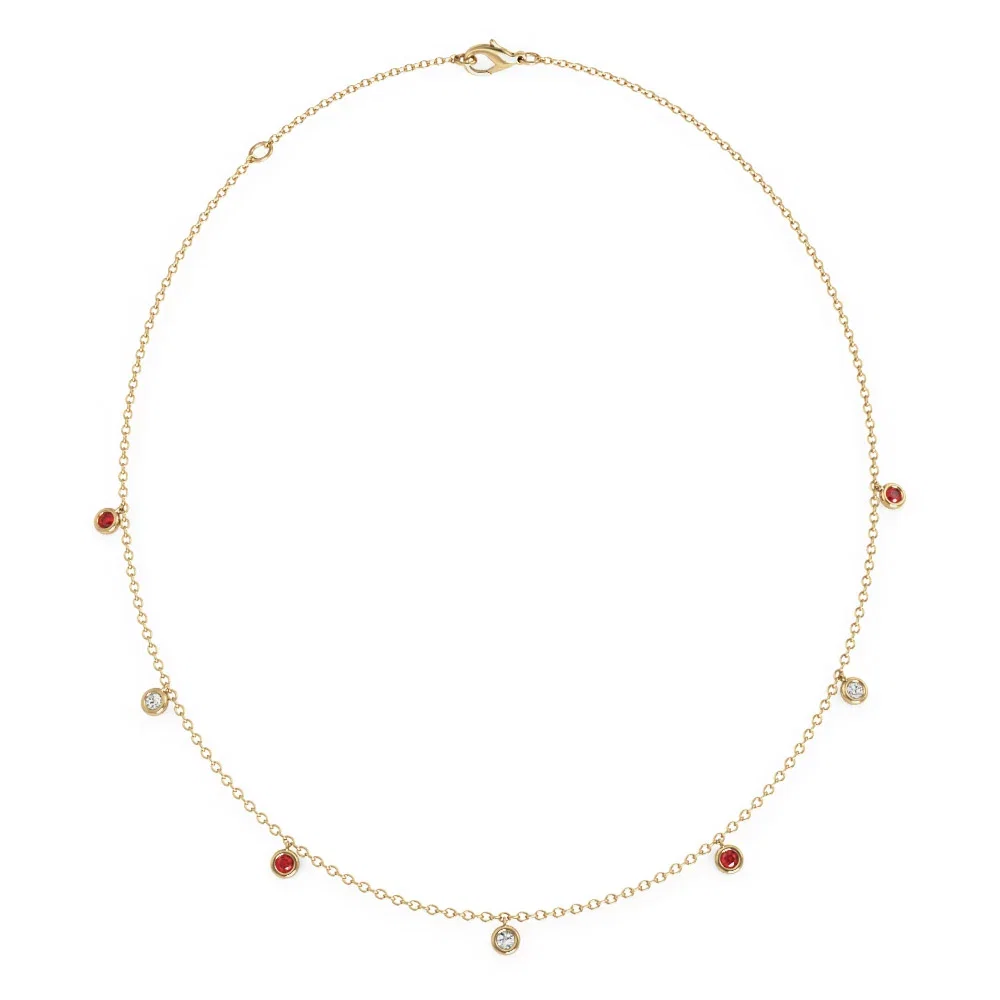 Image of A beautiful ruby and diamond seven stone necklace in 18ct yellow gold