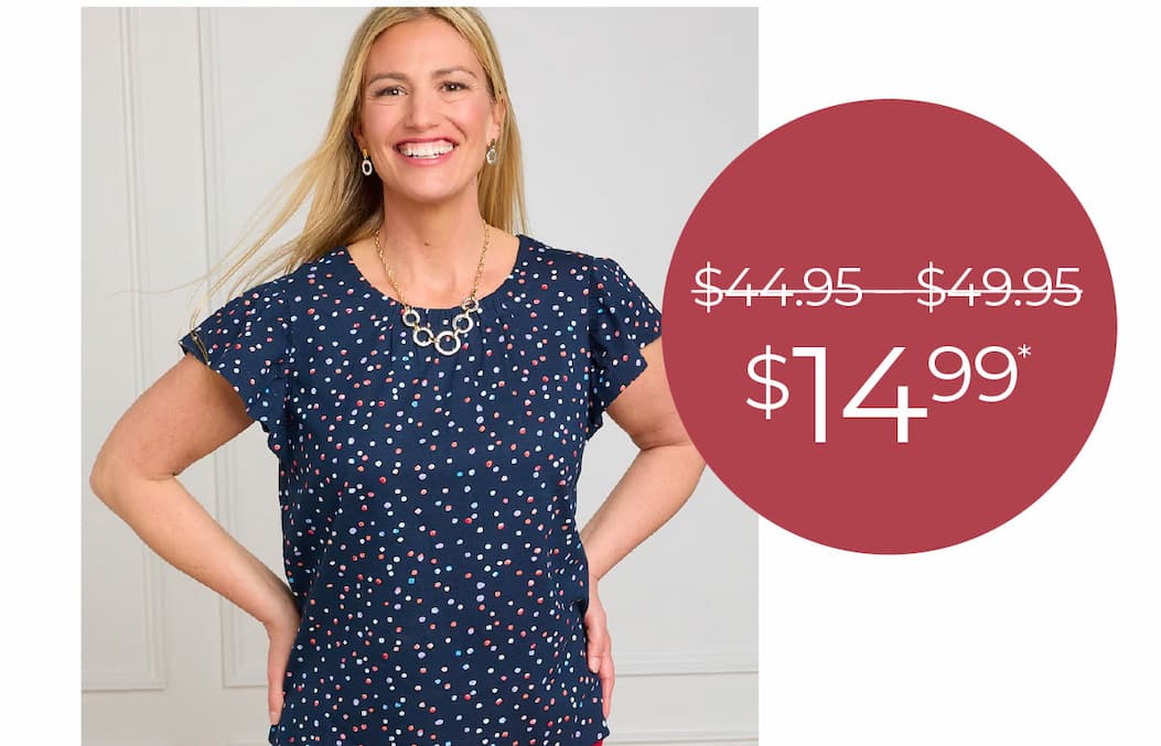 $14.99 Multi Polka Dot Print Flutter Sleeve Tee