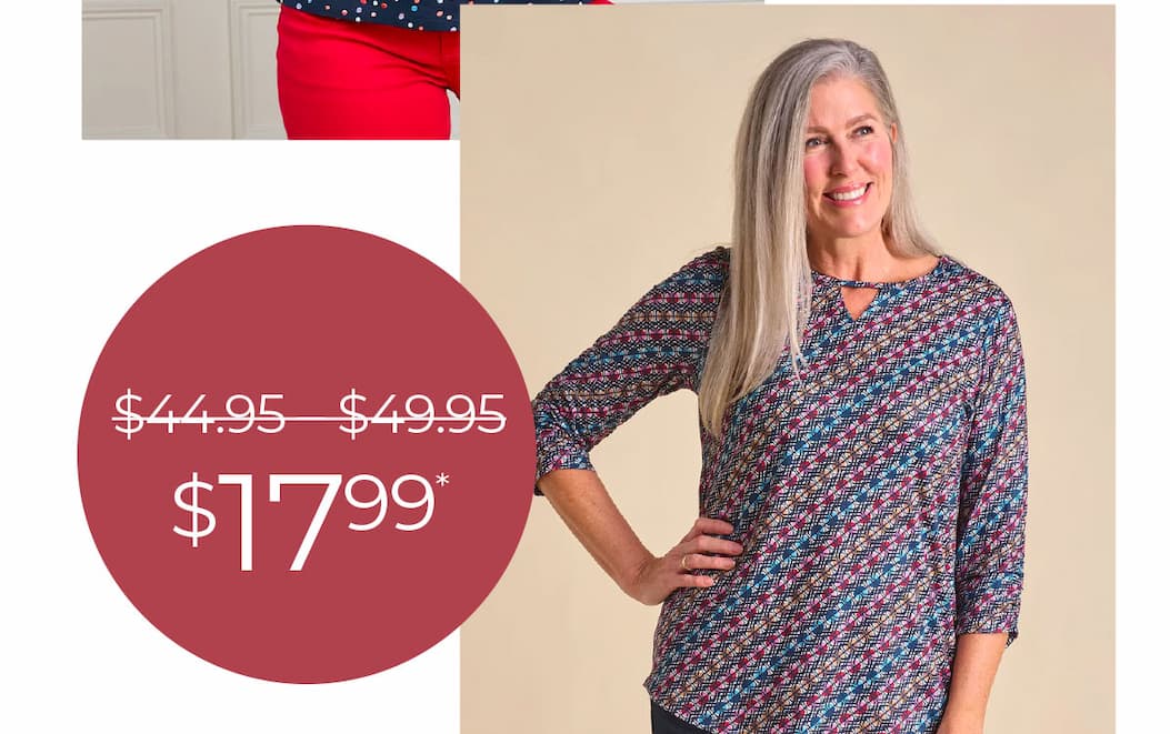 $17.99 Diagonal Geo Print Keyhole Neck 3/4 Sleeve Tee