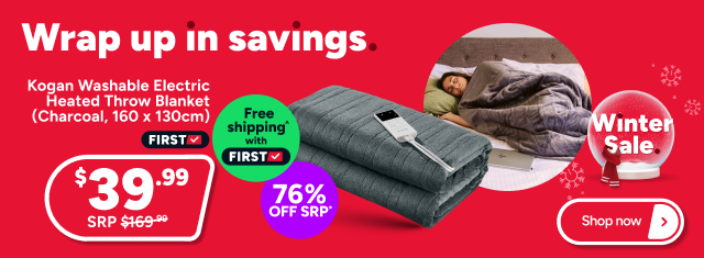 Kogan Washable Electric Heated Throw Blanket (Charcoal, 160 x 130cm)