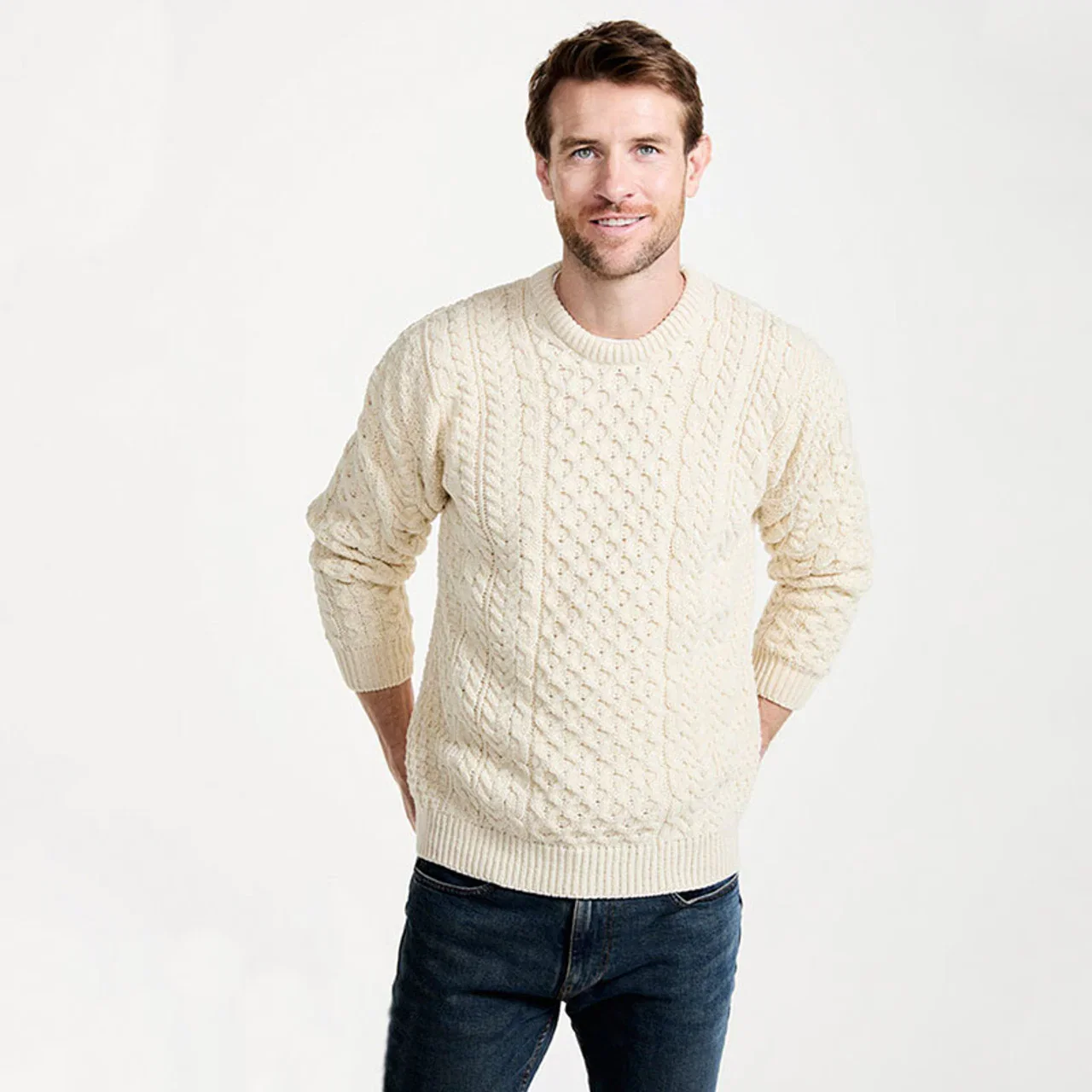 Image of Classic Aran Merino Wool Crew Neck Sweater