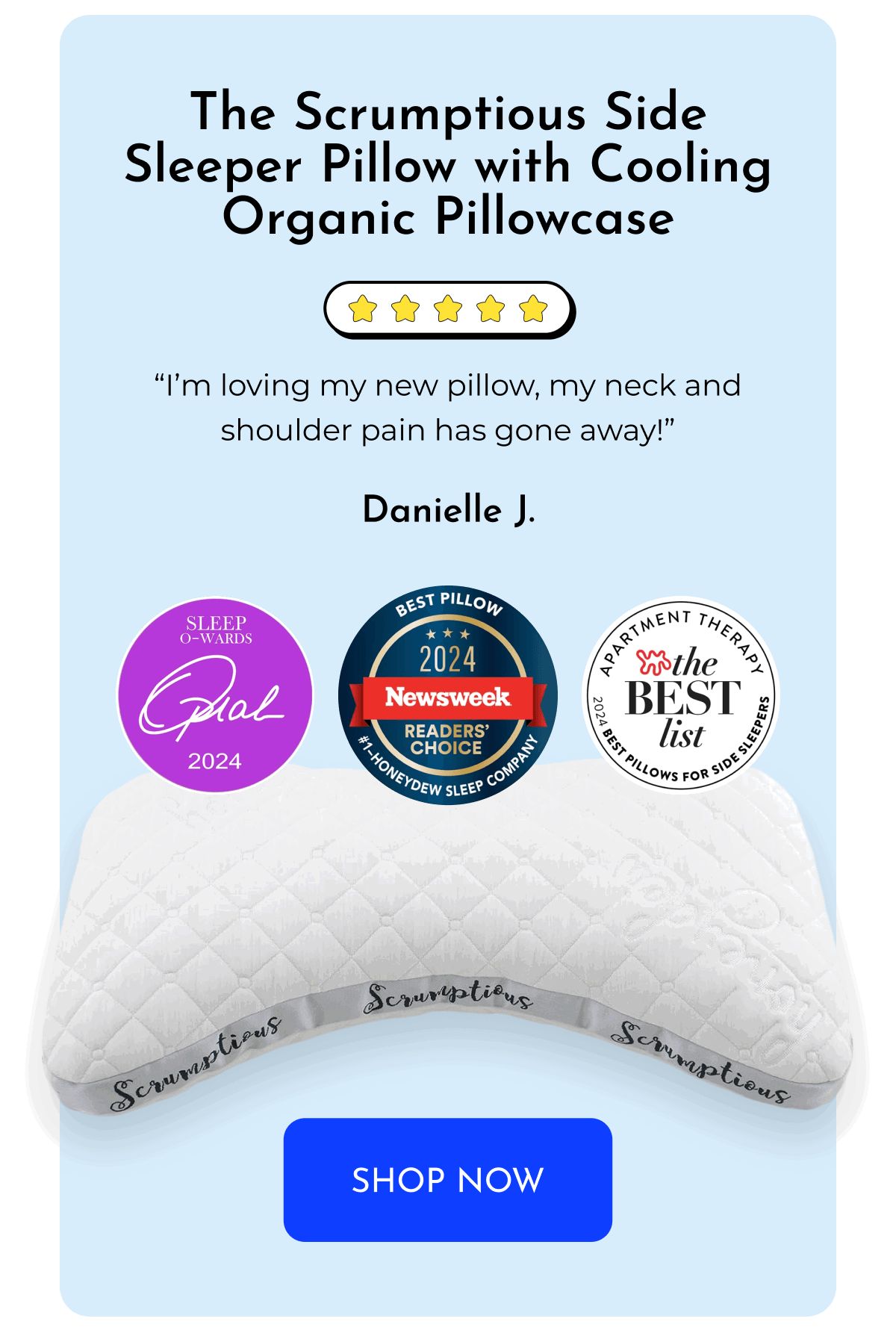 The Scrumptious Side Sleeper Pillow with Cooling Organic Pillowcase