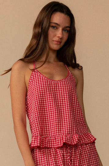 Red Miscro Gingham Brooklyn Top