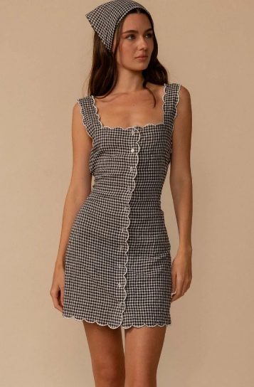 Black & White Micro Gingham Betsie Scalloped Dress