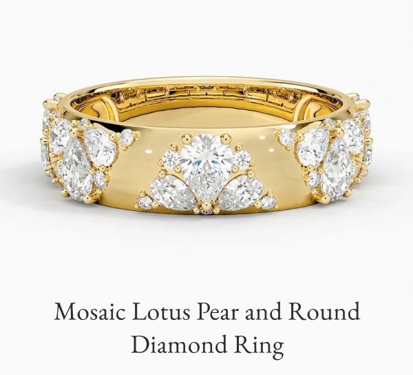 Mosaic Lotus Pear and Round Diamond Ring