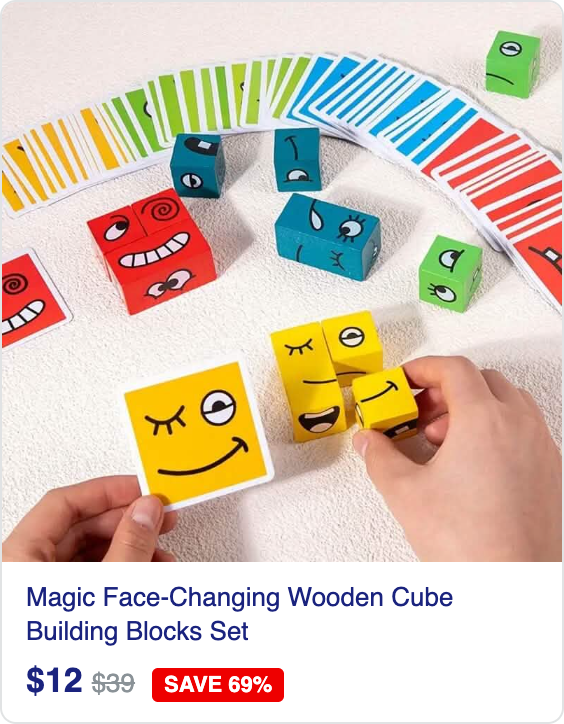 Magic Face-Changing Wooden Cube Building Blocks Set