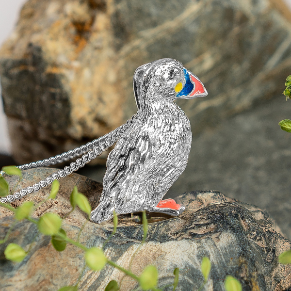 Puffin Bird Necklace in Silver