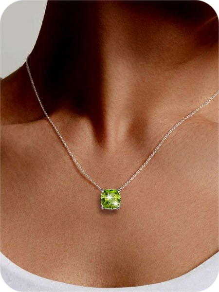 Italo Cushion Cut Peridot Pendant Necklace Solitaire Necklace