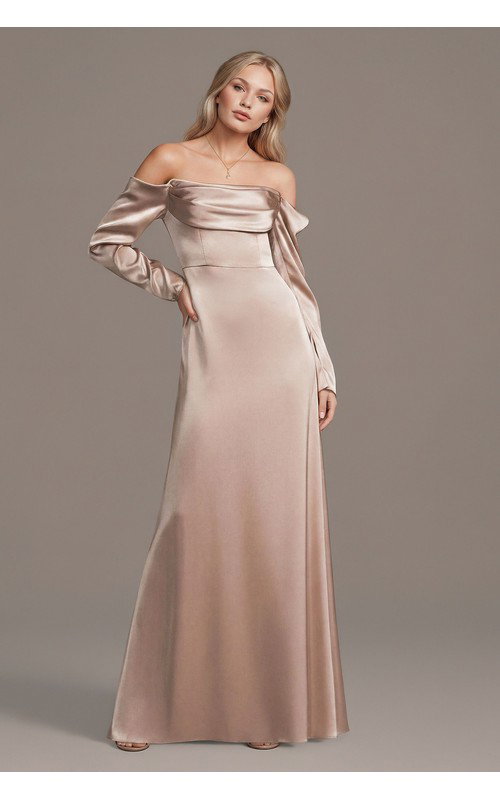 Charmeuse Off-the-Shoulder Long-Sleeve Dress