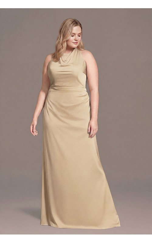 Matte Satin High Neck Low Back Sheath Dress