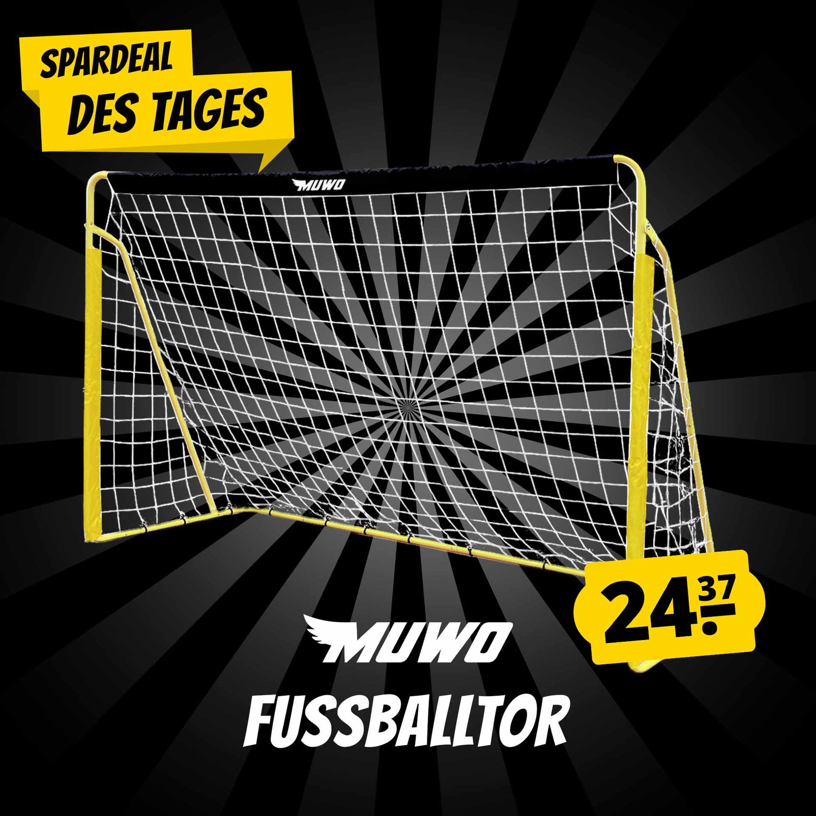 MUWO Fußballtor aus Stahl 240 x 150 cm schwarz/gelb