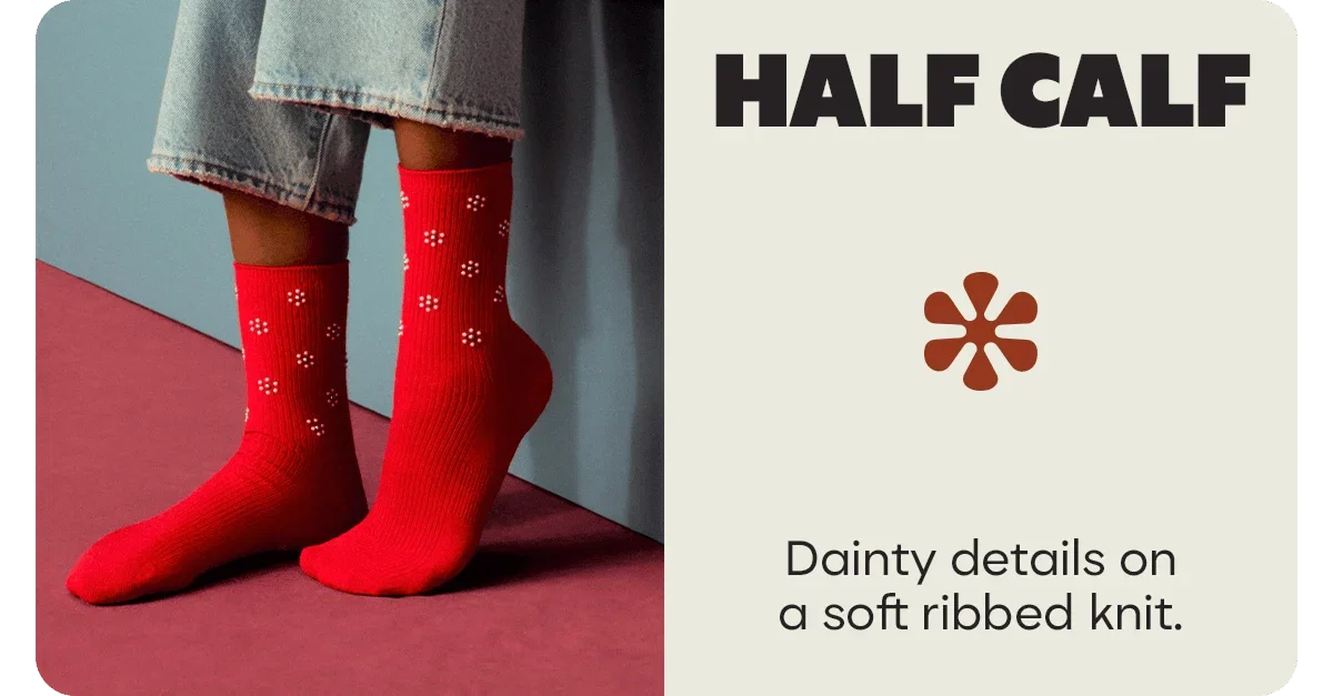 HALF CALF. Dainty details on a soft ribbed knit.