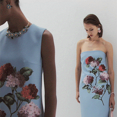 Hydrangea-Embroidered Column Gown