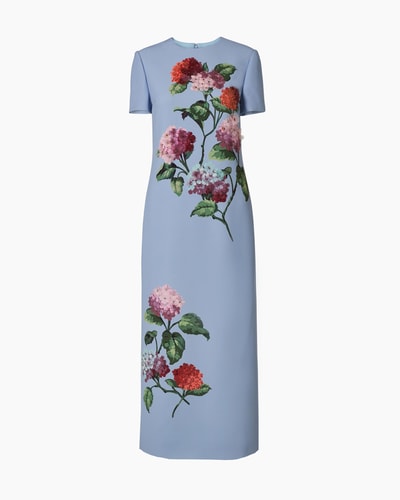 Hydrangea-Embroidered Midi Dress