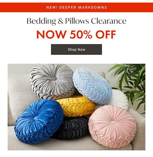 Bedding & Pillows Clearance - Now 50% OFF - Shop Now