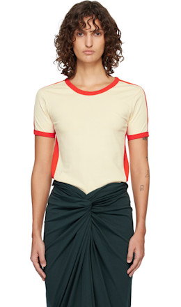 Off-White & Red Fitted Contrast T-shirt - Dries Van Noten