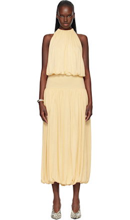 Yellow Soft Gathered Midi Dress - TOTEME