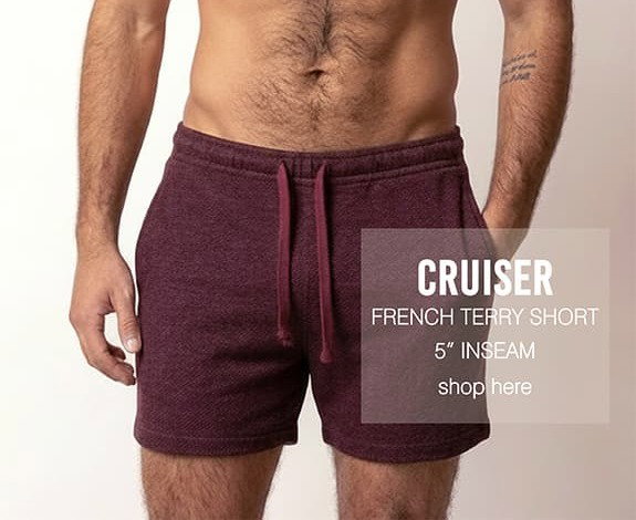 handsome man in sexy made in usa gym sweat shorts