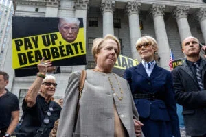 E. Jean Carroll leaves the courthosue on September 6, 2024 in New York City. Both parties appear in court today as Trump's lawyers fight to overturn the jury's finding that he sexually abused E. Jean Carroll.