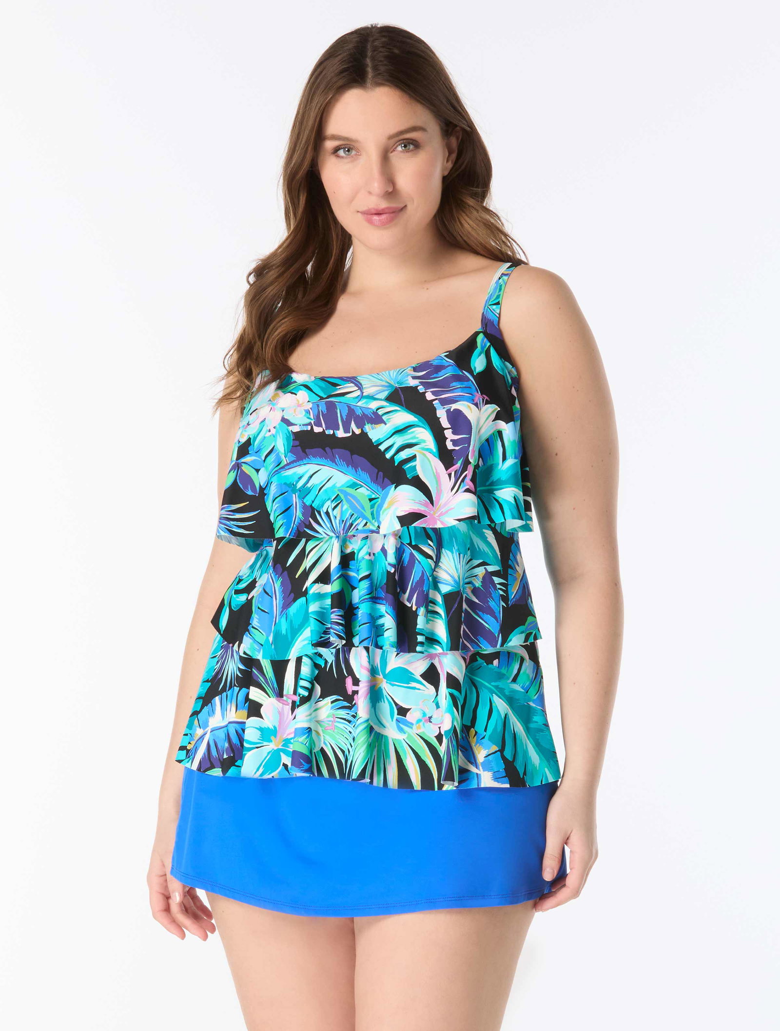 Image of Beach House Plus Jane Ruffle Tiered Tankini Top - Island Rhythm