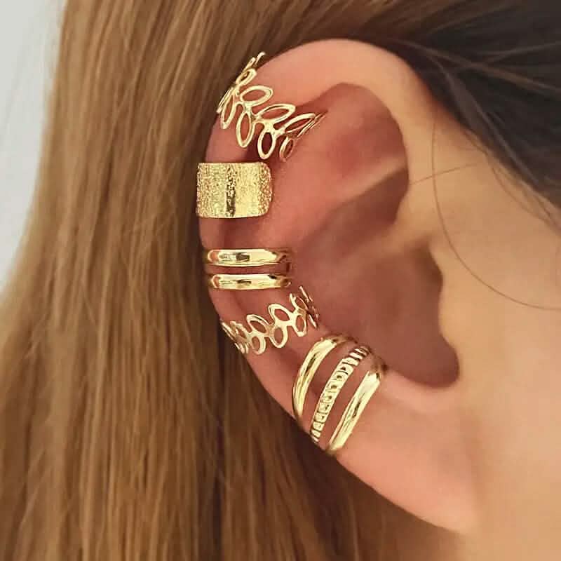 Image of 5-Pieces: Golden Leaf Cutout Ear Clips
