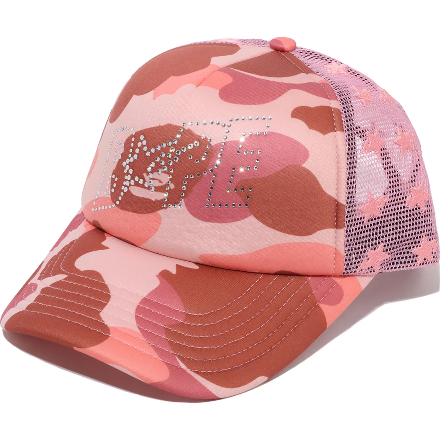 Image of 1ST CAMO CRYSTAL STONE BAPE STA LOGO MESH CAP LADIES
