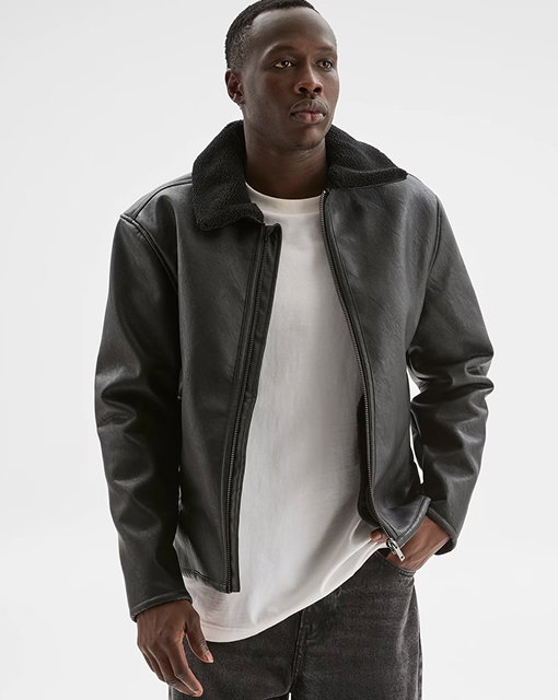Commons shirling vegan leather flight jacket