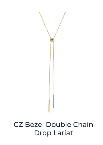 CZ Bezel Double Chain Drop Lariat