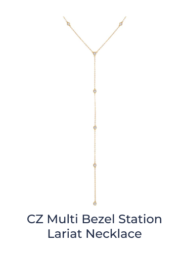 CZ Multi Bezel Station Lariat Necklace