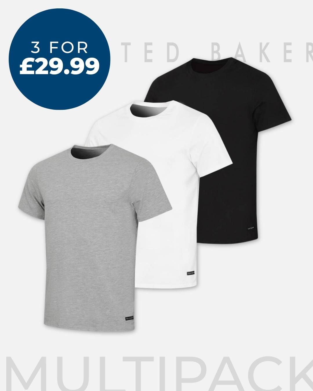 Ted Baker Mens 3-Pack Stretch Cotton Classic Crew Neck T-Shirt