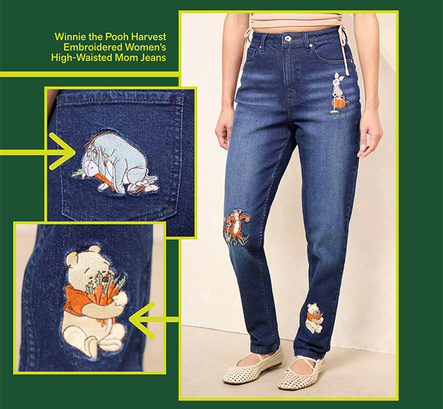 Winnie the Pooh Harvest Embroidered Women's High-Waisted Mom Jeans