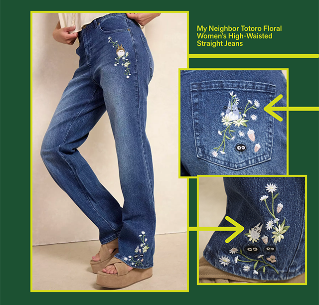 My Neighbor Totoro Floral Women's High-Waisted Straight Jeans