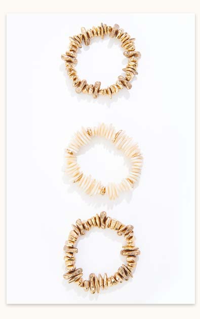 Shop Gold Lucite Shell Shape Beaded Bracelet Set