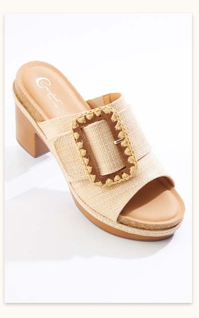 Shop Oversized Buckle Raffia Sandals