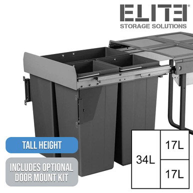 Image of Domestique 68L Triple Slide Out Concealed Waste Bin with Soft Close - for a 600mm Cabinet - Bottom Mounted - Includes Optional Door Bracket