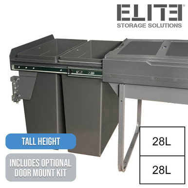 Image of Domestique PLUS 56L Twin Slide Out Concealed Waste Bin with Soft Close - 400mm Cabinet - Bottom Mounted - Includes Optional Door Bracket