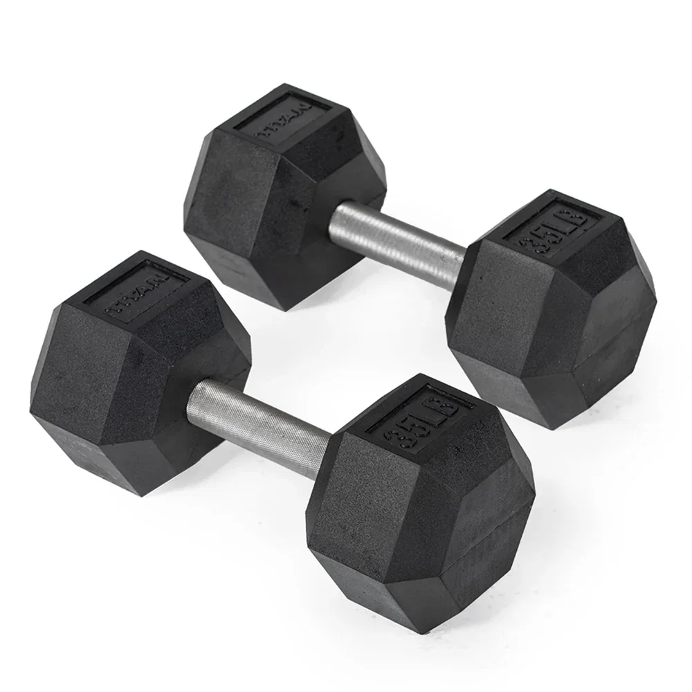 Image of 35 LB Straight Stainless Steel Hex Dumbbells