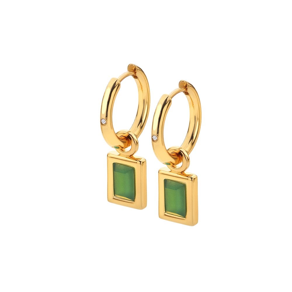 Image of HD X Golden Edit Rectangle Earrings - Green Chalcedony
