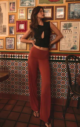 Burnt Orange Soft Jersey Fold Over Floaty Trouser