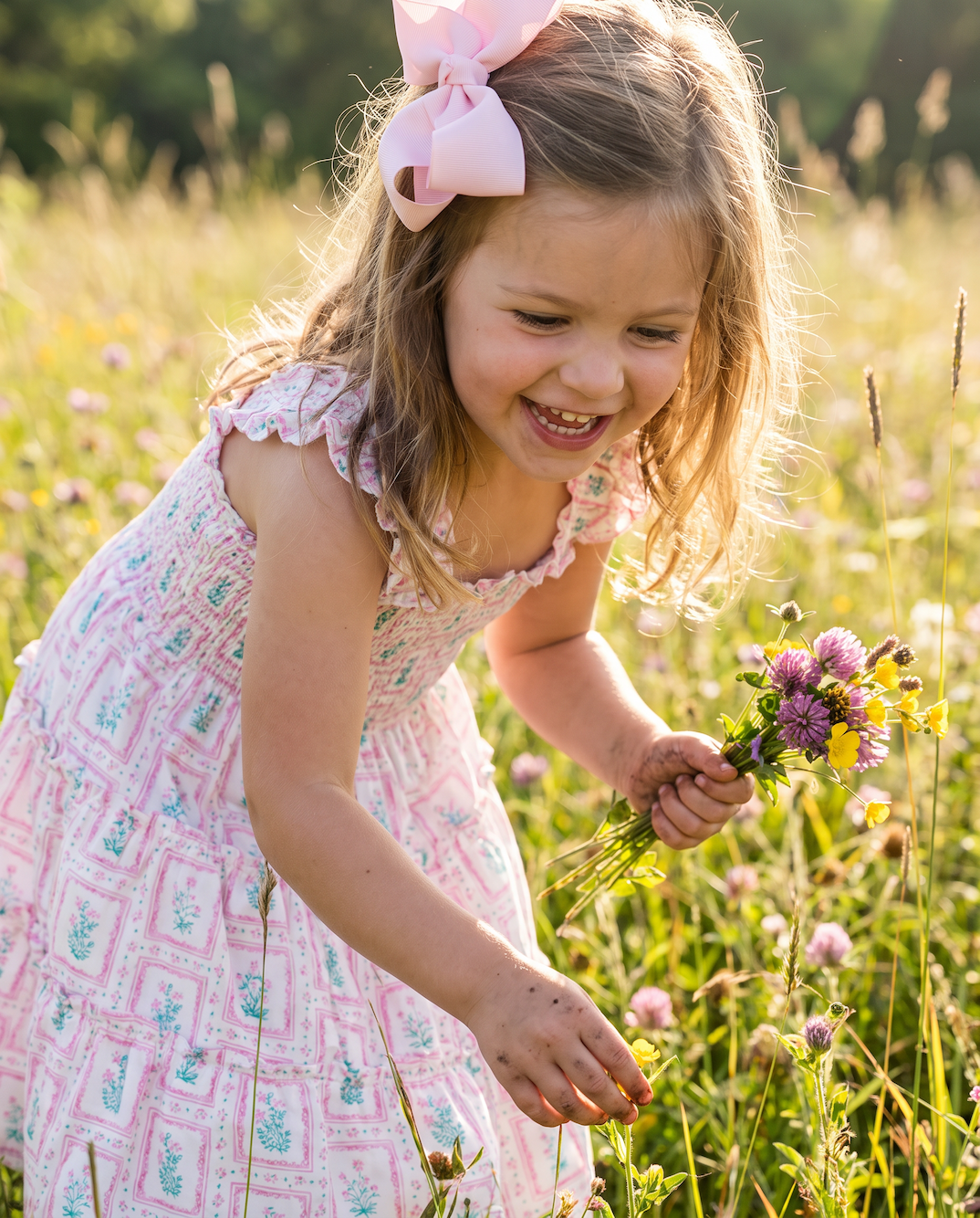 Pink Floral Frames Dress for Girls