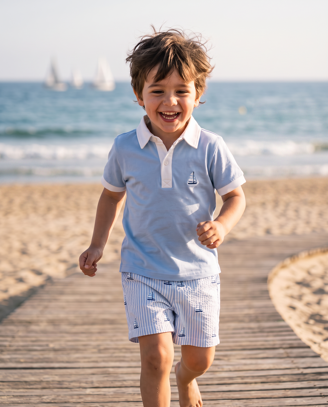 Sailboat Embroidered Seersucker Shorts Set