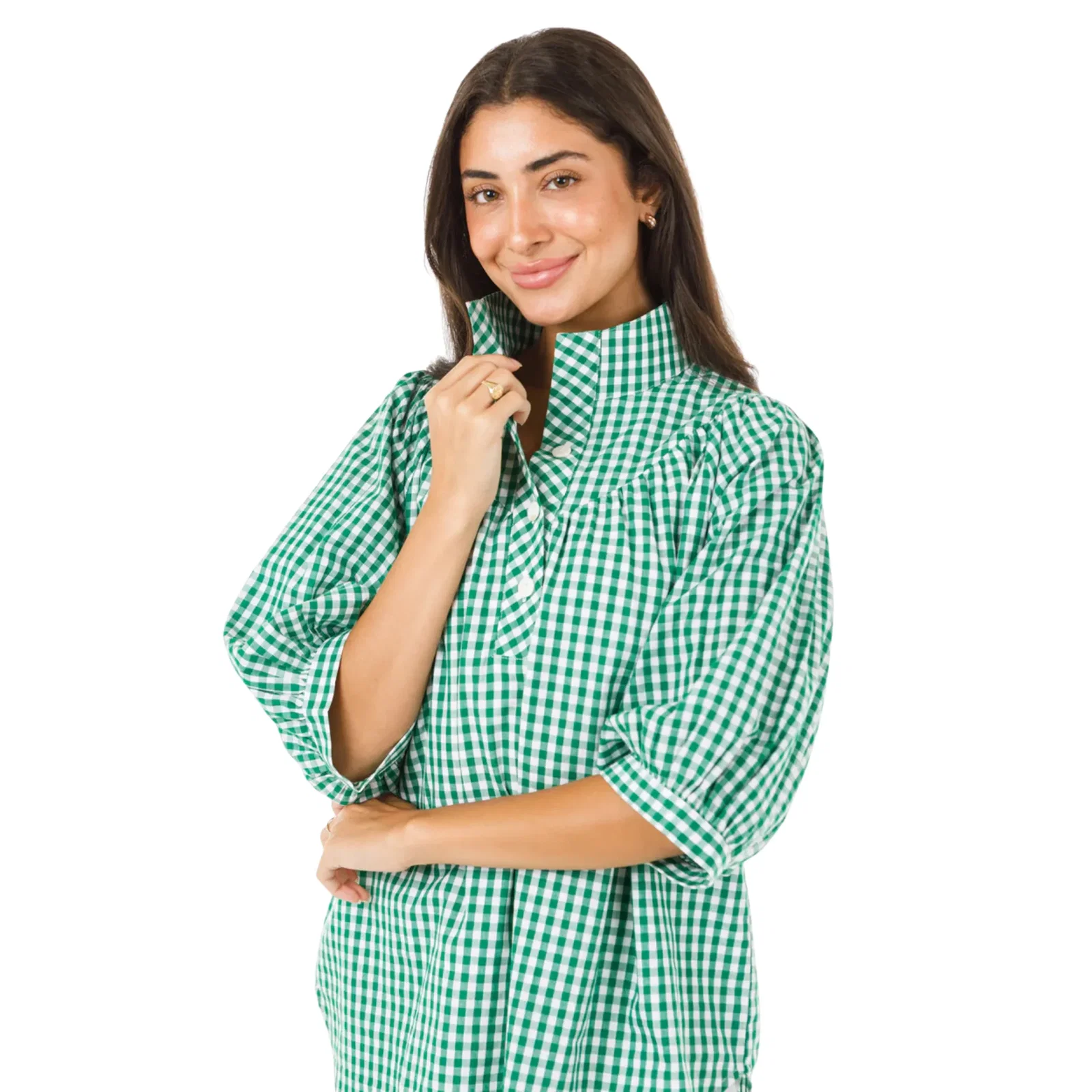 Image of Avie Top in Green and White Gingham