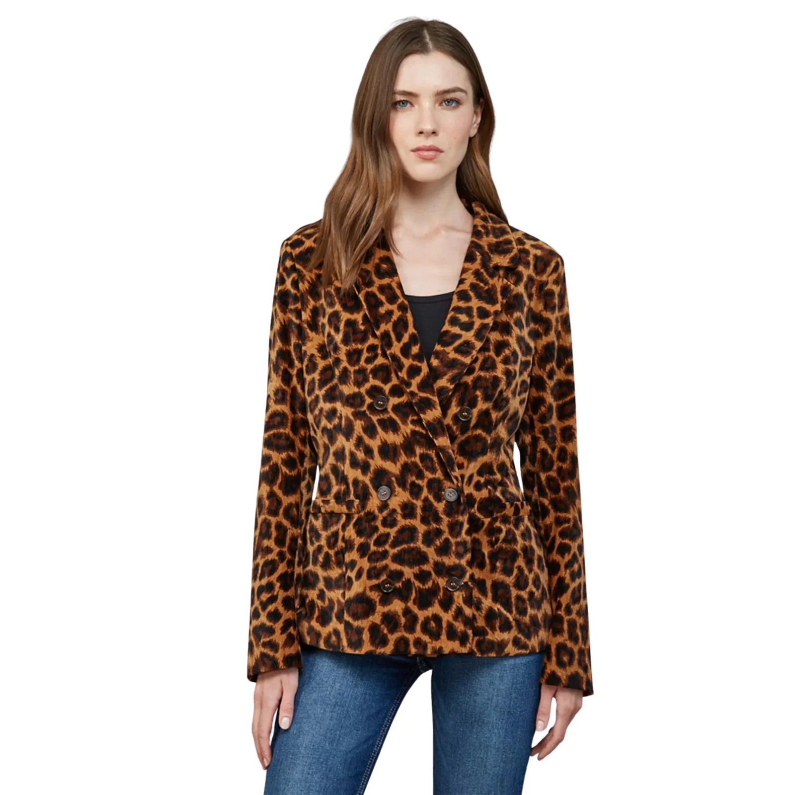 Image of Leopard Blazer in Camel Brown