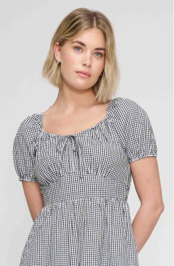 Kaitlyn Black Cotton Gingham Check Midi Dress