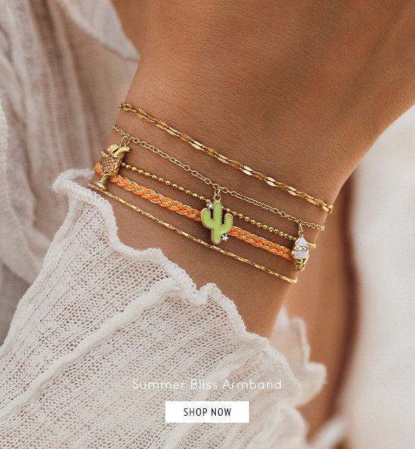 Summer Bliss Armband - gelb vergoldet, Kaktus Aperol & Eis