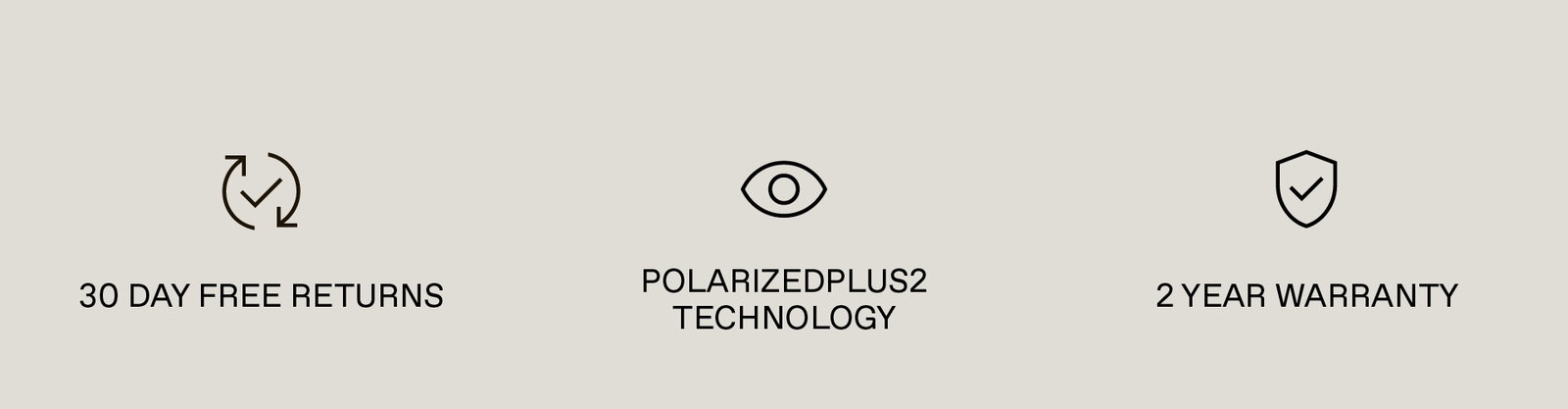 30 Day Free Returns, PolarizedPlus2 Technology, 2 Year Warranty