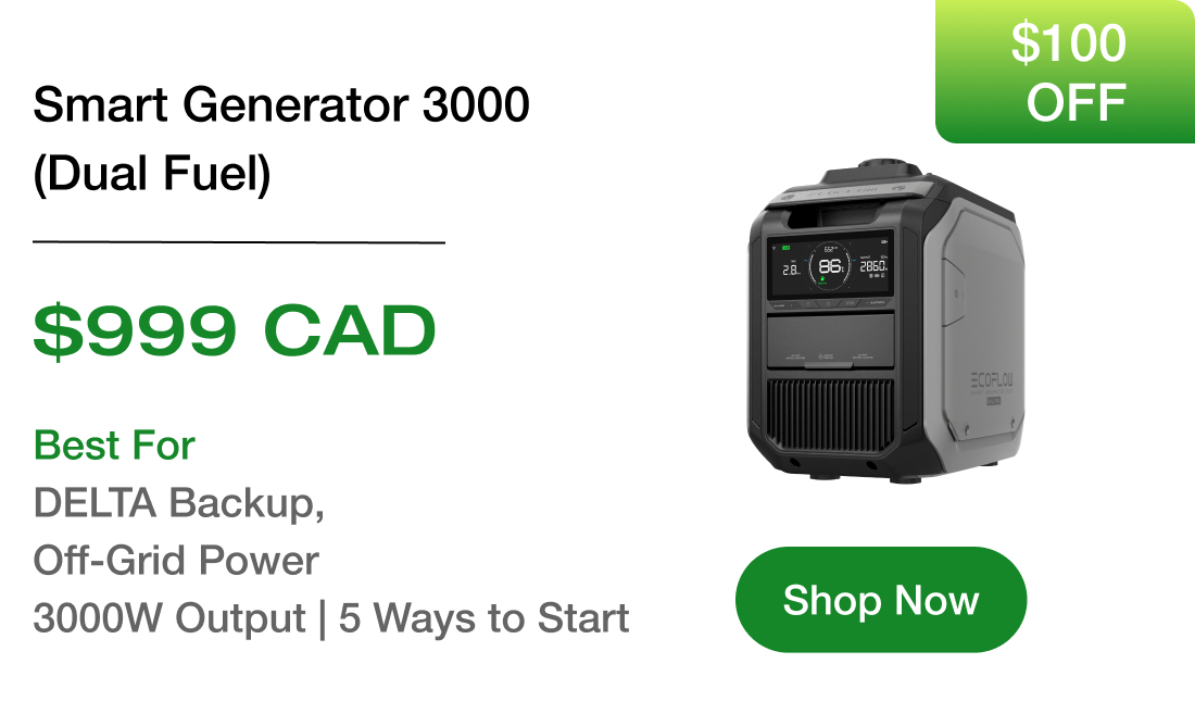 Smart Generator 3000 (Dual Fuel) $999 CAD Best For DELTA Backup, Off-Grid Power 3000W Output | Fast DC Charging